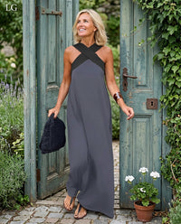 Delphine | Sommerkleid mit Kreuz-Detail in Grau