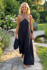 Delphine | Sommerkleid mit Kreuz-Detail in Schwarz
