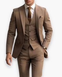 Friedrich | Herren Anzug Weste 3-Teilig Schlank Elegant Business Festlich in Hellbraun