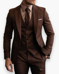 Friedrich | Herren Anzug Weste 3-Teilig Schlank Elegant Business Festlich in Braun