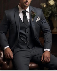 Friedrich | Herren Anzug Weste 3-Teilig Schlank Elegant Business Festlich in Dunkelgrau