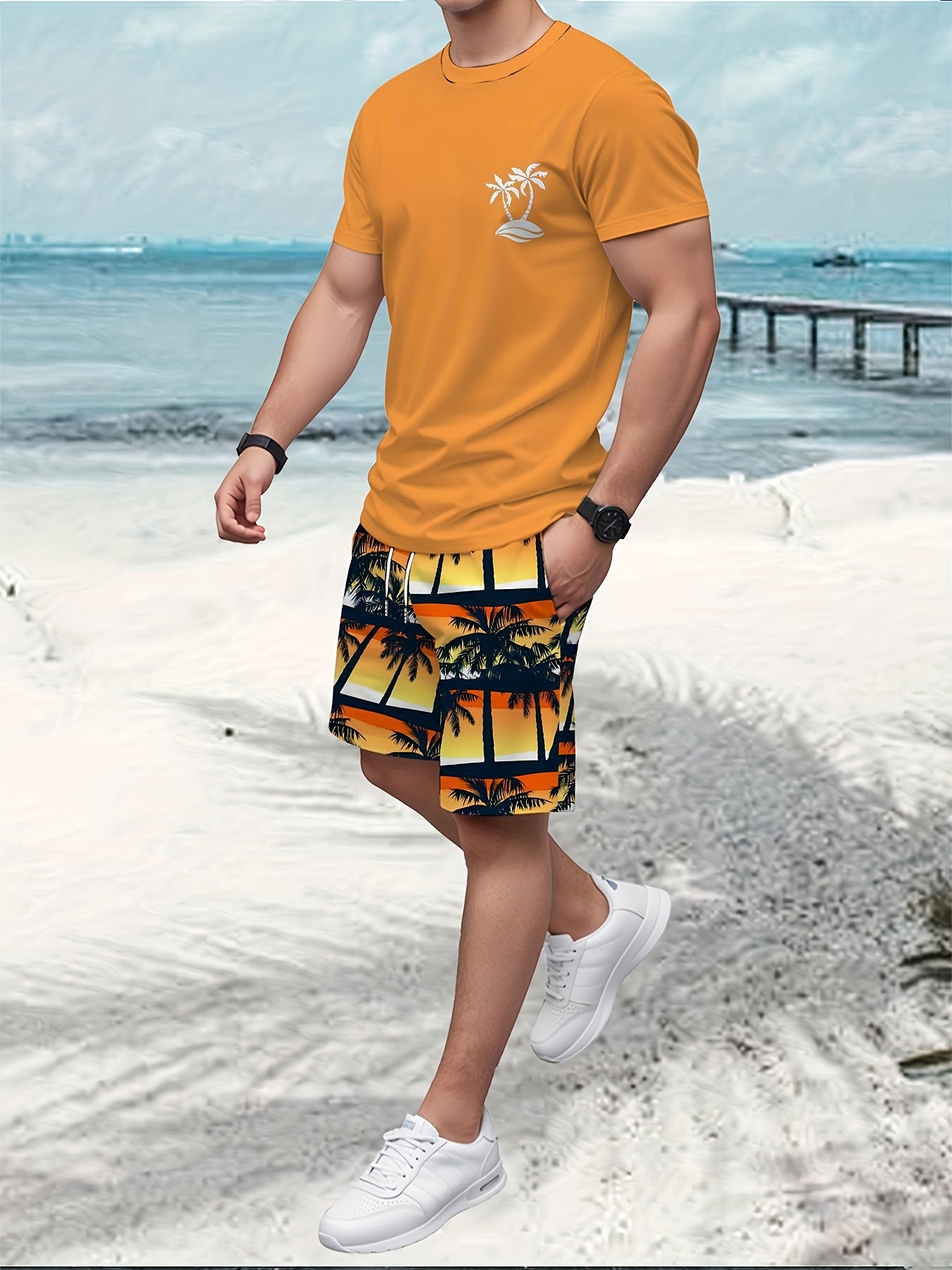Fudus | Sommer Satz Aus T-shirt Und Kurzer Hose Mit Palmenprint