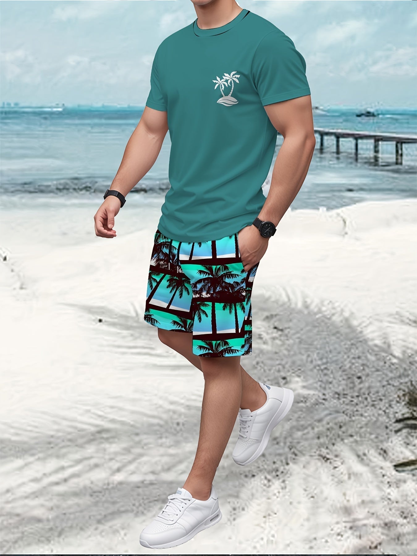 Fudus | Sommer Satz Aus T-shirt Und Kurzer Hose Mit Palmenprint
