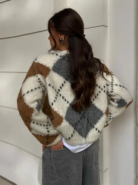 Karierte Strickjacke