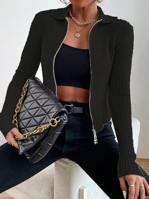 Berthild - schmale Strickjacke mit Reißverschluss