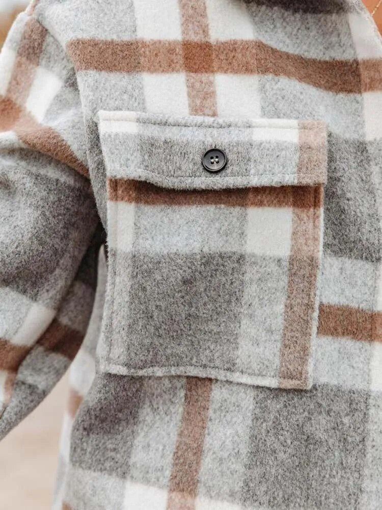 Karierte Jacke mit langen Ärmeln und Knopfleiste