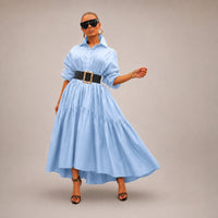 Midikleid Annelie™ mit Hemdkragen, weiten Ärmeln und fließendem Schnitt in Blau