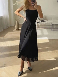 Marie | Damen A-Linie Midikleid Elegant Zeitlos Raffiniert Business in Schwarz