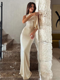 Seraphina | Damen Satin Maxikleid Elegant Luxuriös Festlich Glamour in Beige
