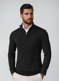 Kenneth | Herren Slim Fit Quarter-Zip Pullover in Schwarz