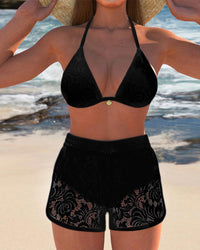 Isala | Elegantes einfarbiges Spitzen-Bikini-Set – Luxus-Spitze, schmeichelhafte Passform in Schwarz