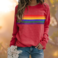 Damen Rundhals Gestreifter Langarmpullover in Rot