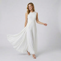 Éléonore | Damen Jumpsuit Ärmellos Weitbein Chiffon Überwurf Elegant in Weiß
