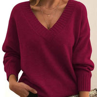Mordane – Eleganter Langarm Pullover Mit V-Ausschnitt in Burgund