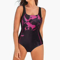 Damen Badeanzug Formend Sportlich mit Bauchkontrolle – Trainings- und Strandstil in Schwarz-Rosa
