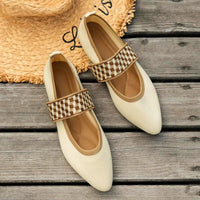 Susanne | Damen Ballerinas Spitz Elastischer Riemen Elegant Komfort Flach in Beige