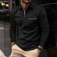 Dominic| Klassisches Polo mit langen Ärmeln und Viertelreißverschluss in Schwarz