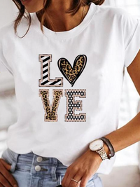 Leonora | Damen Herz Print T-Shirt Rundhals Kurzarm in Weiß 3