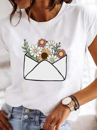 Leonora | Damen Herz Print T-Shirt Rundhals Kurzarm in Weiß 4