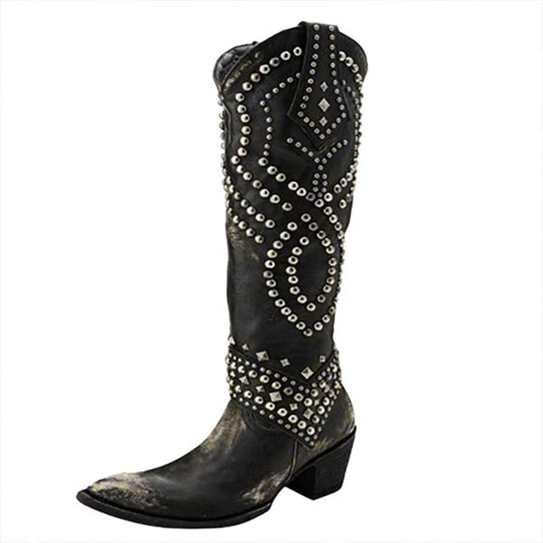 JOAN - Trendige Stiefel mit stylischen Metallic-Nieten und elegantem hohen Absatz