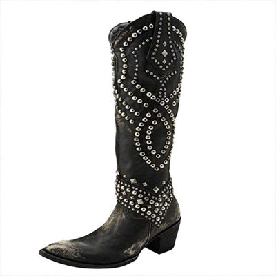 JOAN - Trendige Stiefel mit stylischen Metallic-Nieten und elegantem hohen Absatz