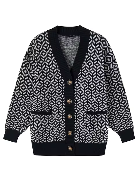 Ulrika | Strickjacke mit Geometrischem Muster und Knopfleiste