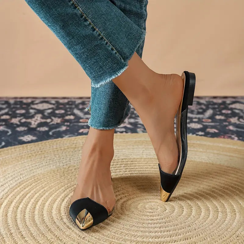 Flamino | Spitze Zehe Flache Schuhe mit Transparenten Riemen