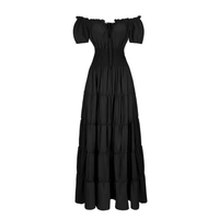 Margaret - Damen Maxikleid mit schulterfreiem Design und gestuftem Rock mit gerafftem Bund in Schwarz