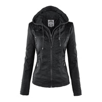 Roxanne | Damen Lederjacke Kapuze Urban Robust Modern Statement in Schwarz