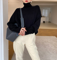Damen Langarm-Turtleneck-Pullover in Schwarz
