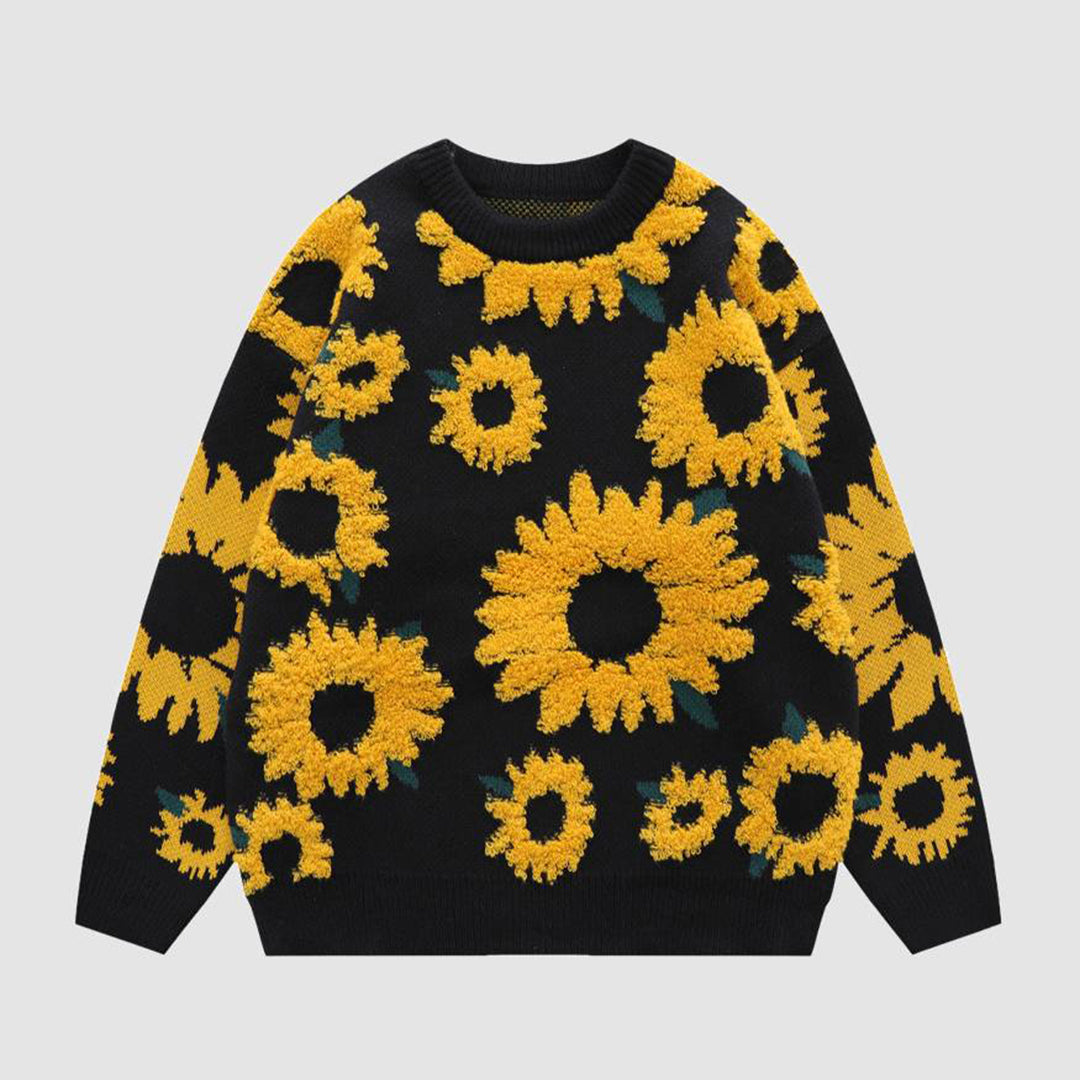 ILARIA - Trendiger Strickpullover mit strahlendem Sonnenblumen-Muster