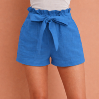 Leinen Damen Shorts mit hoher Taille und Schleifenbund | Zoë in Blau