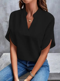 Elisabeth | Damen fließende V-Ausschnitt Bluse in Schwarz