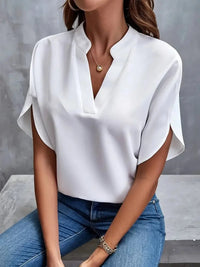 Elisabeth | Damen fließende V-Ausschnitt Bluse in Weiß