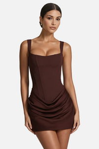 Sigrid | Damen Elegantes Mini Abendkleid in Braun