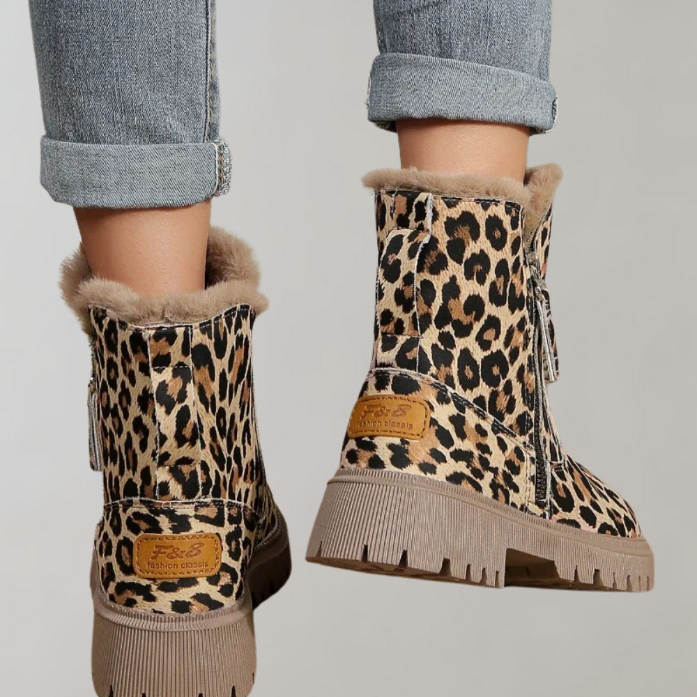 Kathy - Stylische Damenstiefel mit trendigem Leopardenprint für ultimative Wärme