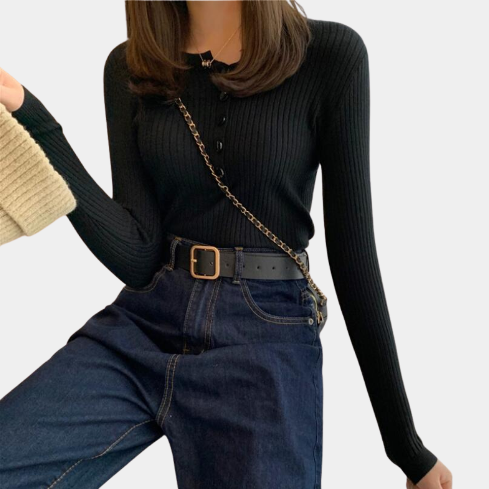 Aija - Bequemer, dehnbarer Rippenpulli für Frauen