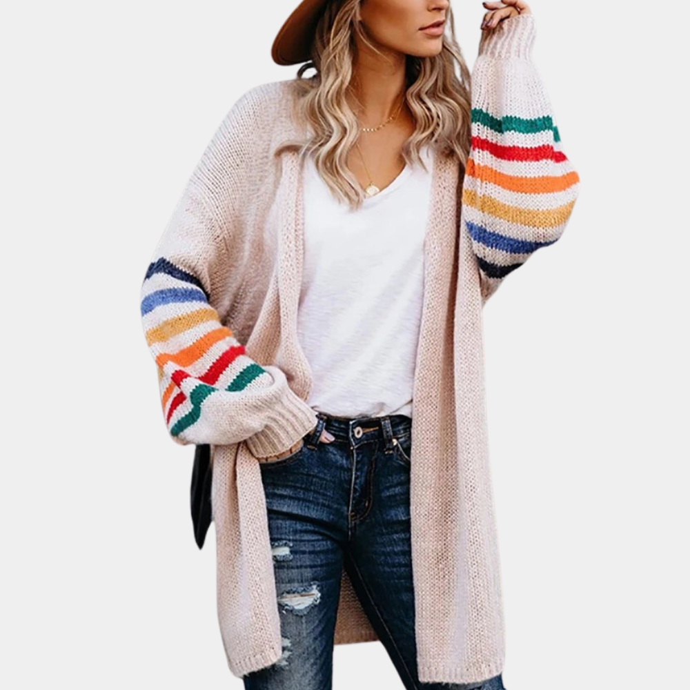 Feminine Strickjacke mit zauberhaftem Regenbogenprint