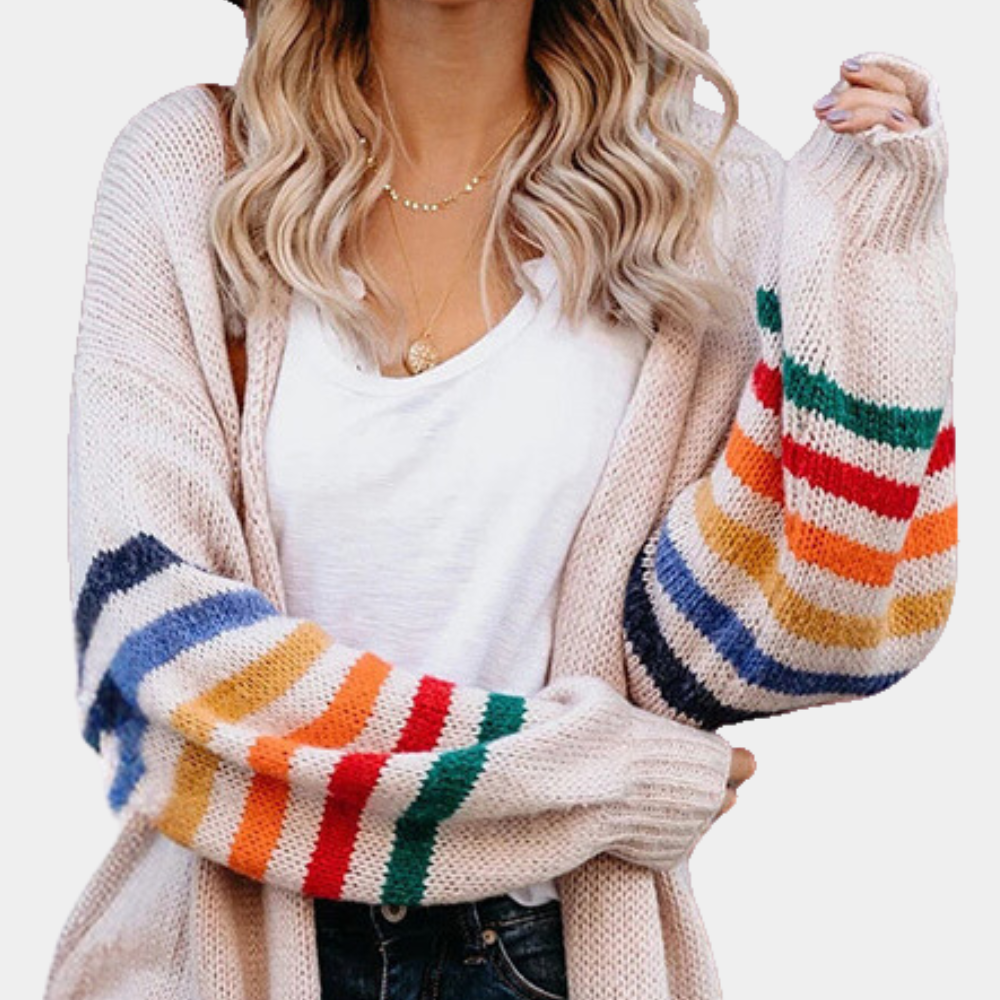 Feminine Strickjacke mit zauberhaftem Regenbogenprint