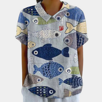 Lebendiges Blusenshirt für Frauen | Kurzarm in Blau