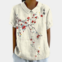 Lebendiges Blusenshirt für Frauen | Kurzarm in Weiß