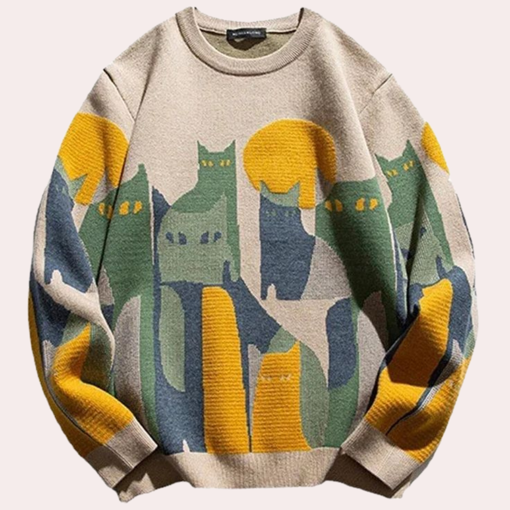 Erin - Trendiger Damenpullover mit niedlichem Katzenprint