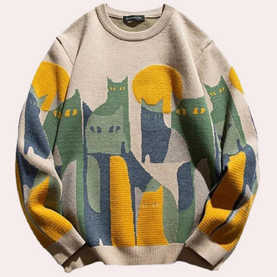 Erin - Trendiger Damenpullover mit niedlichem Katzenprint