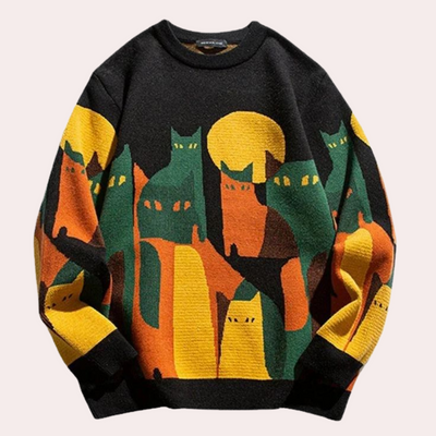Erin - Trendiger Damenpullover mit niedlichem Katzenprint