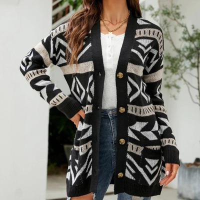 Judith - Stilvolle karierte Damen Strickjacke