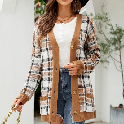 Judith - Stilvolle karierte Damen Strickjacke