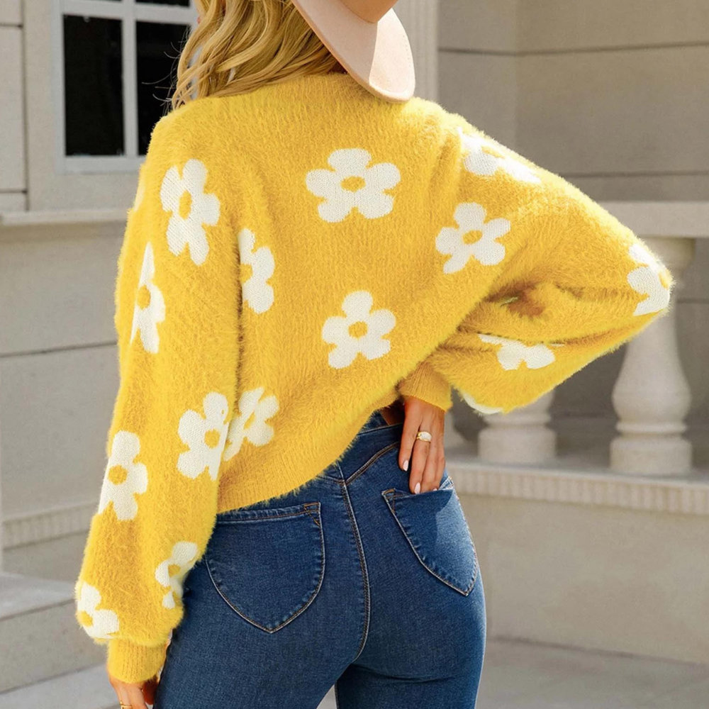 Gaspara - Strahlender, floraler Cardigan mit eleganten Laternenärmeln für Frauen