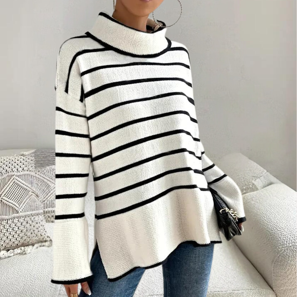 Clarice - Modischer gestreifter Rollkragenpullover für Frauen