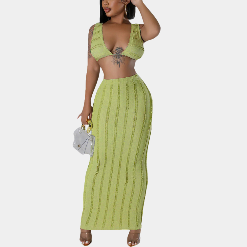 Gavrilla - Stylisches Crop Top mit fließendem Maxirock Ensemble