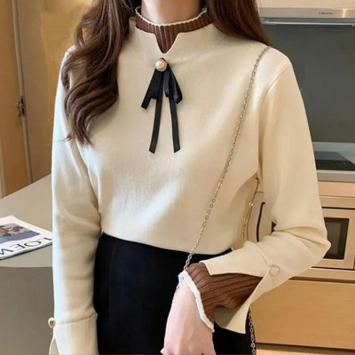 Inna - Raffinierter Half Col Pullover für Damen mit eleganter Schleife